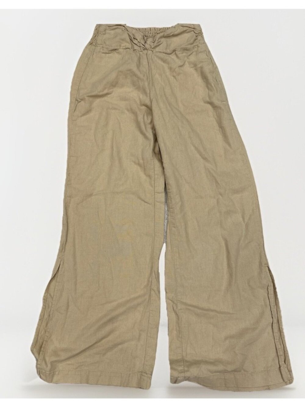 Ban Jara Pants Women Small Beige  Xtra Wide Leg  Linen Cotton Blend Side Slit